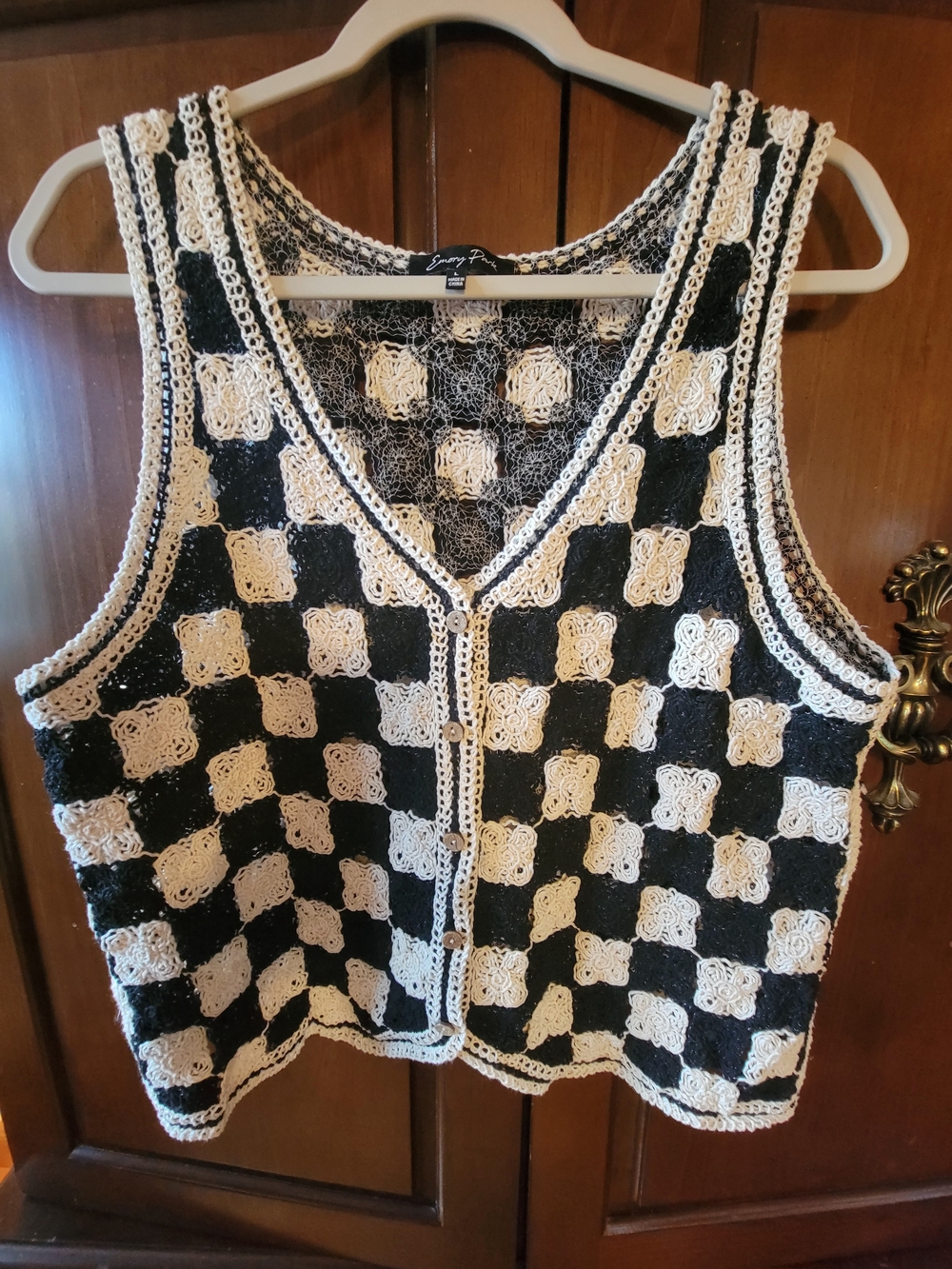 emory park Crochet Checkerboard Tank - Black & Cream